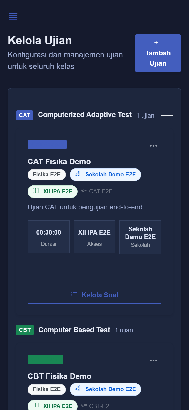 Pratinjau Kelola ujian SPEKTRA dalam mode gelap