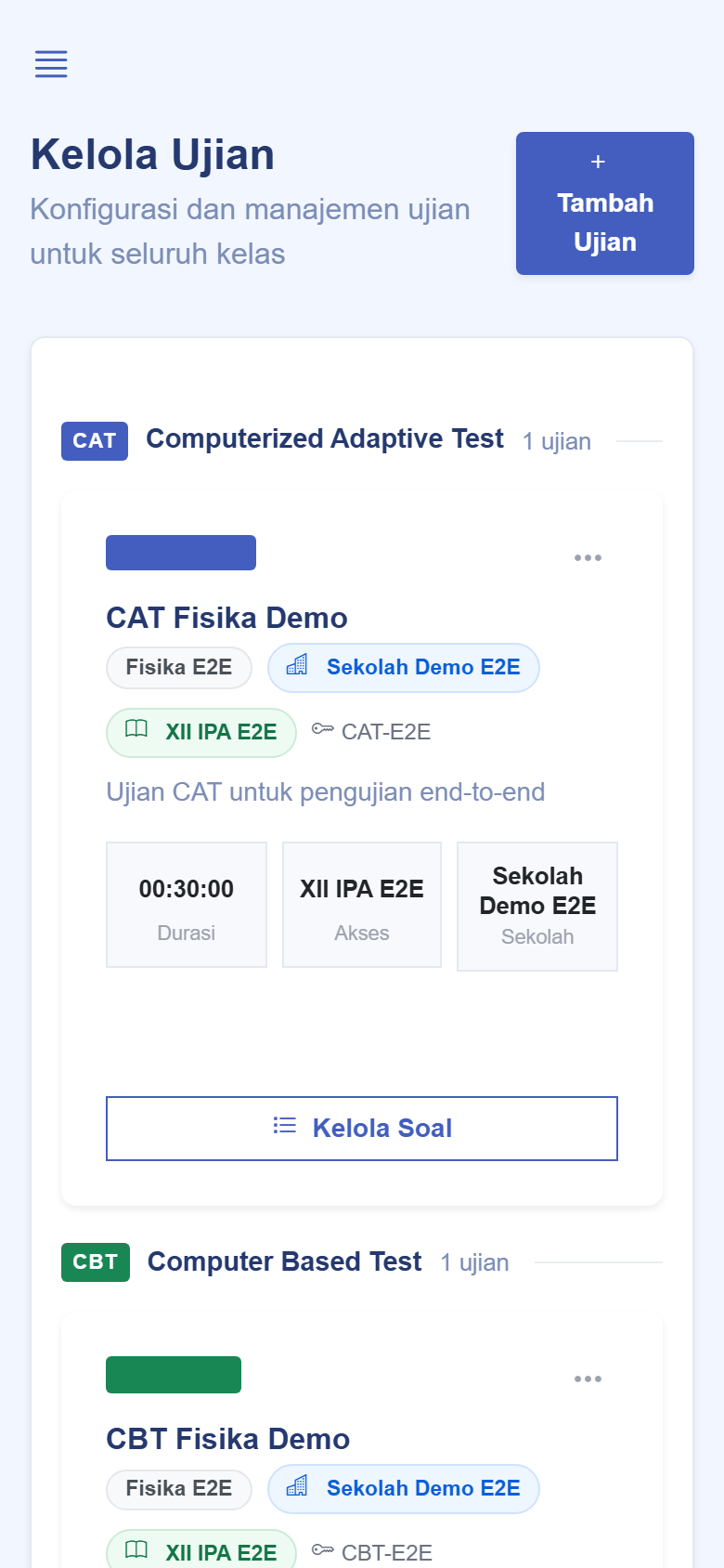 Pratinjau Kelola ujian SPEKTRA